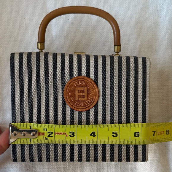 Vintage Fendi Pequin Pattern Box Bag, late 80s / Early 90s - Picture 7 of 8